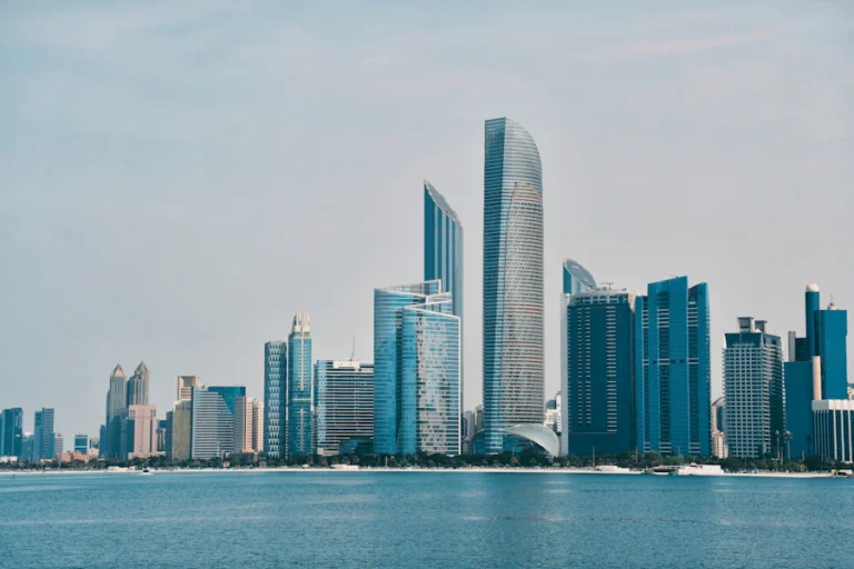 Abu Dhabi skyline across the water