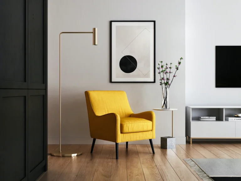 Yellow armchair and side table prepared for furniture protection