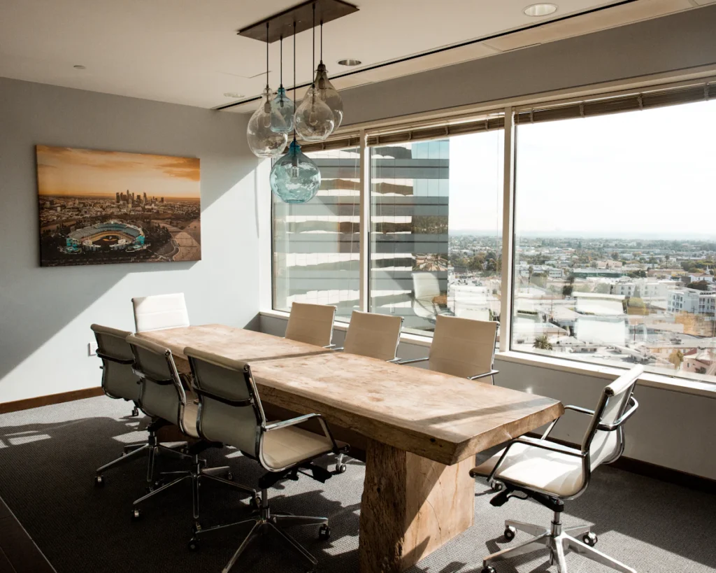 Conference room furniture planned for an organized office move