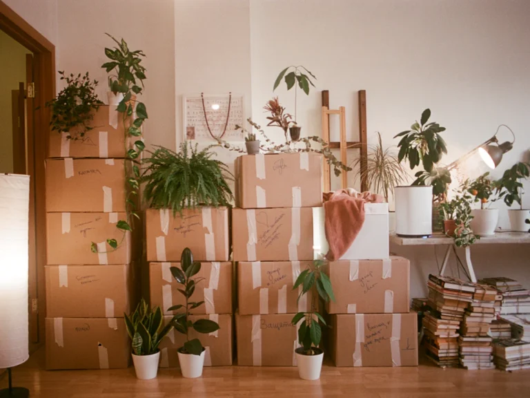 Rooms packed and labelled during a villa relocation