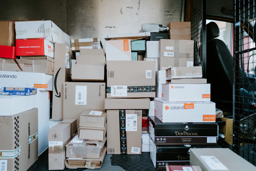 Packed moving boxes loaded in a van