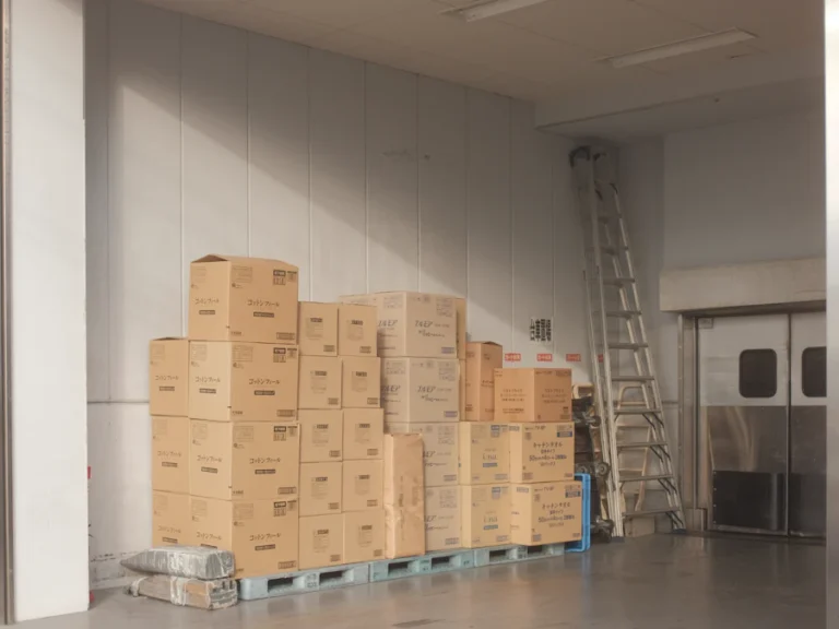Storage area with stacked cardboard boxes ready for moving